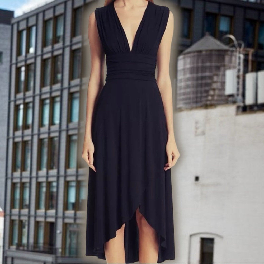 Yigal Azrouel Women’s Black ‘Sleeveless V-Neck Matte Jersey Knit Dress’ Size 8